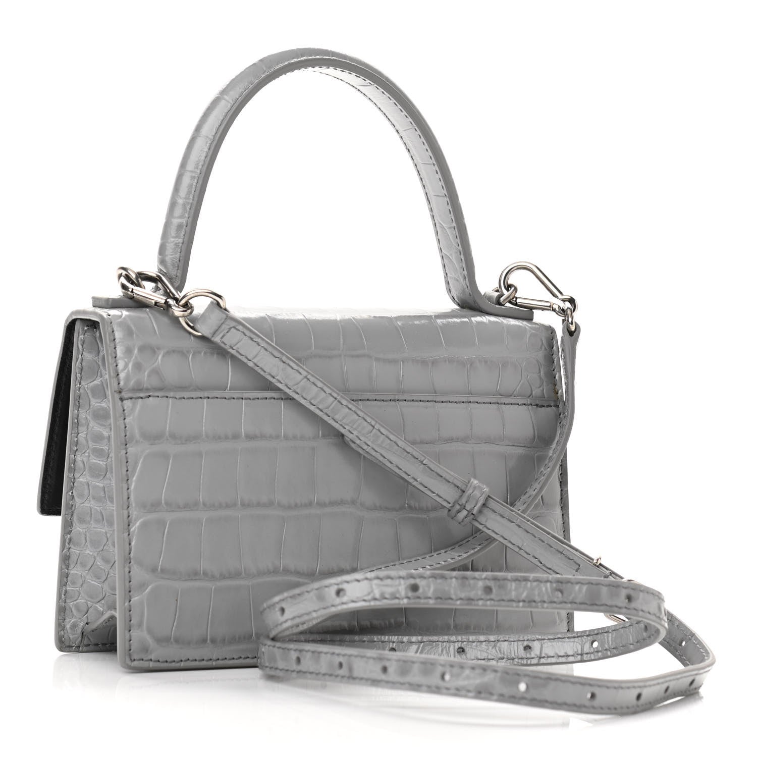 Balenciaga Shiny Calfskin Crocodile Embossed XS Sharp Top Handle Bag Balenciaga Grey 3 of 9