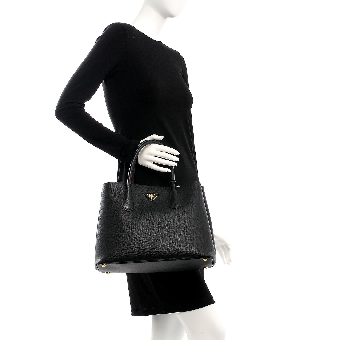 Saffiano Cuir Medium Double Bag Black Fuoco