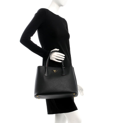 Prada Saffiano Cuir Medium Double Bag Black Fuoco 2 of 9