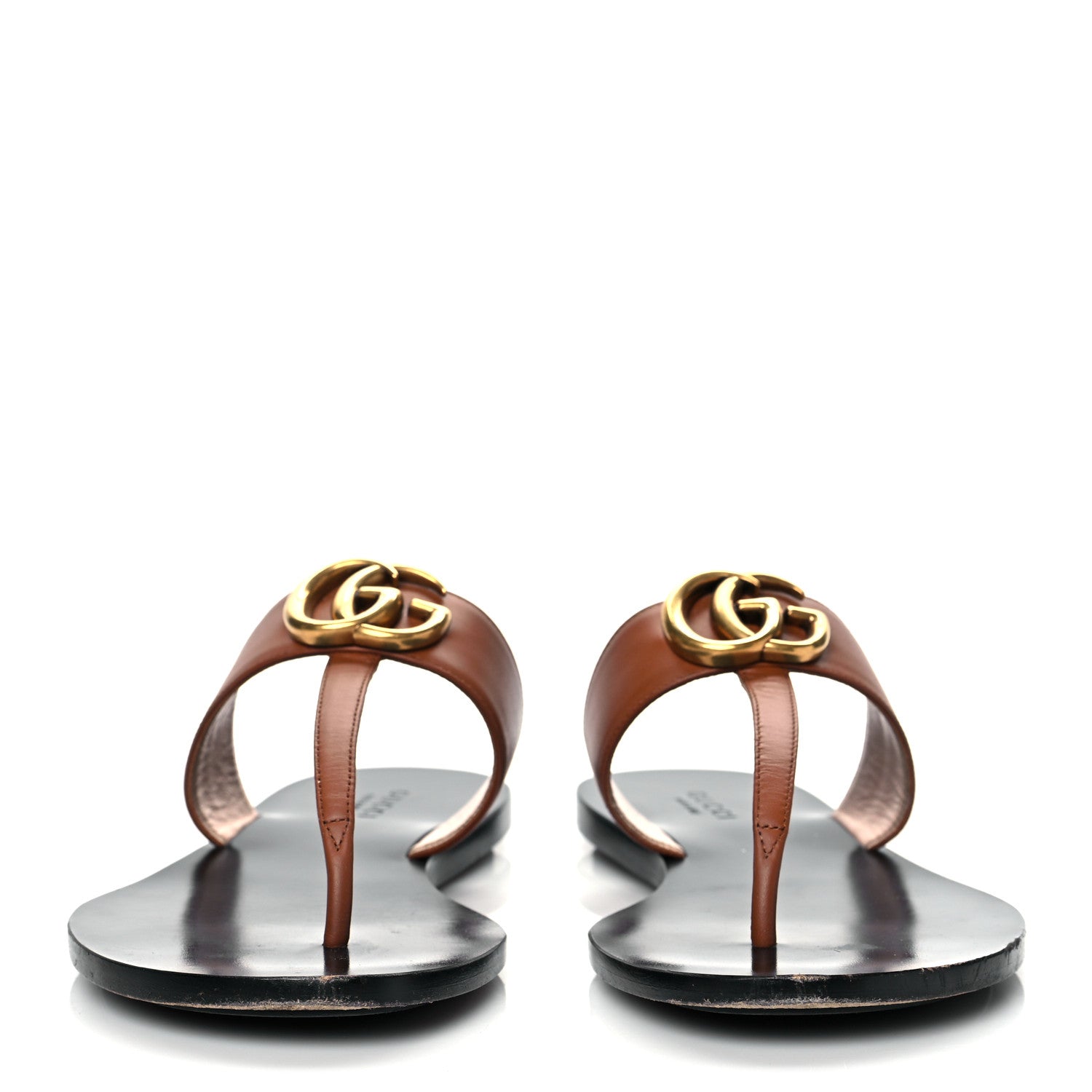 Gucci Calfskin GG Marmont Thong Sandals 37.5 Cognac 2 of 9