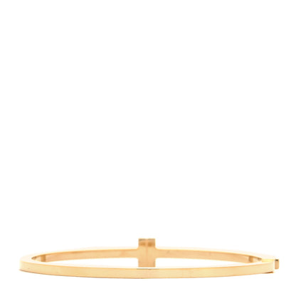 Tiffany 18K Yellow Gold Diamond T Hinged Wire Bangle Bracelet 3 of 4