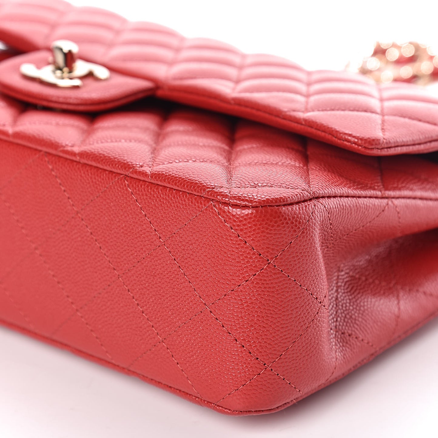 Caviar Quilted Medium Double Flap Red