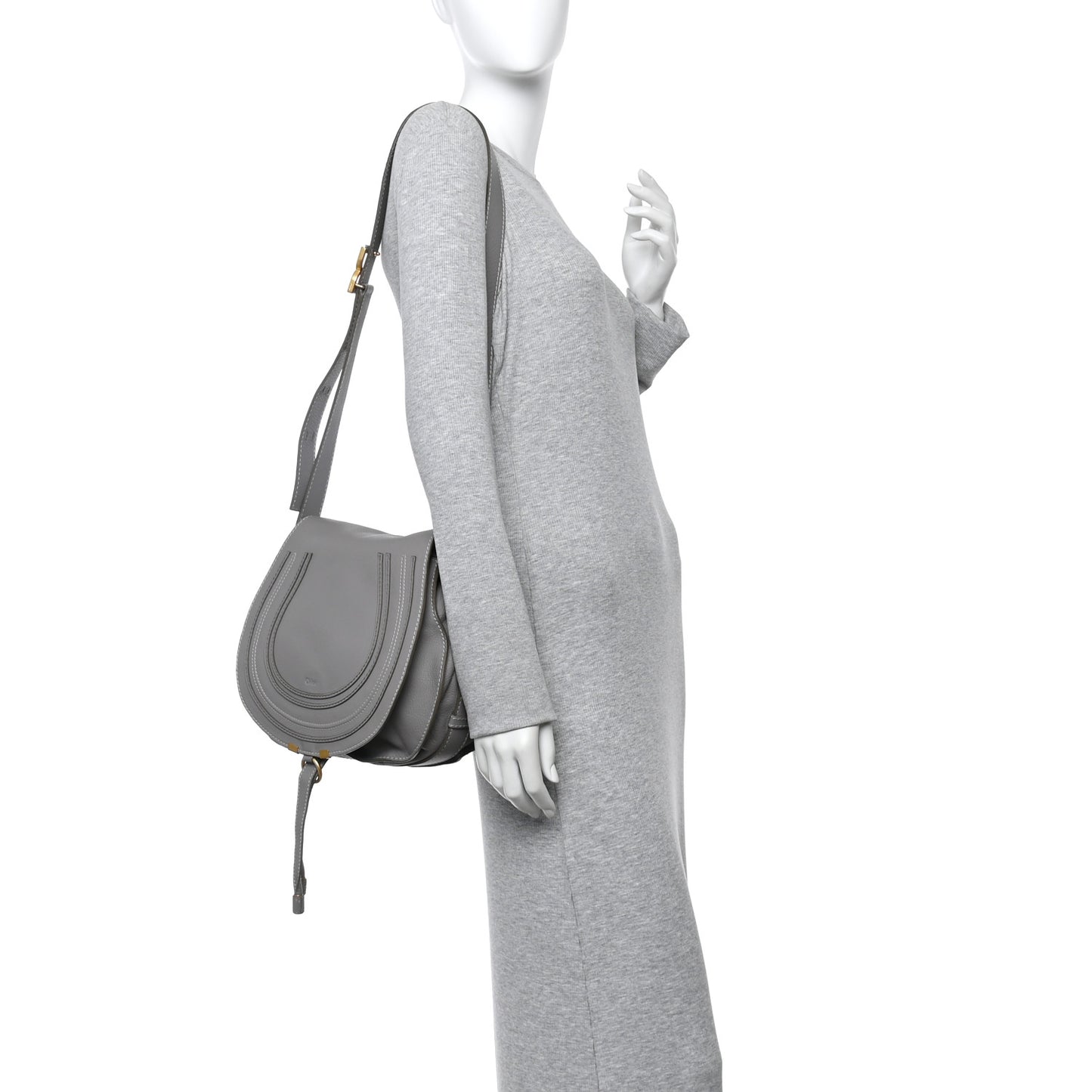 Calfskin Medium Marcie Round Crossbody Bag Cashmere Grey