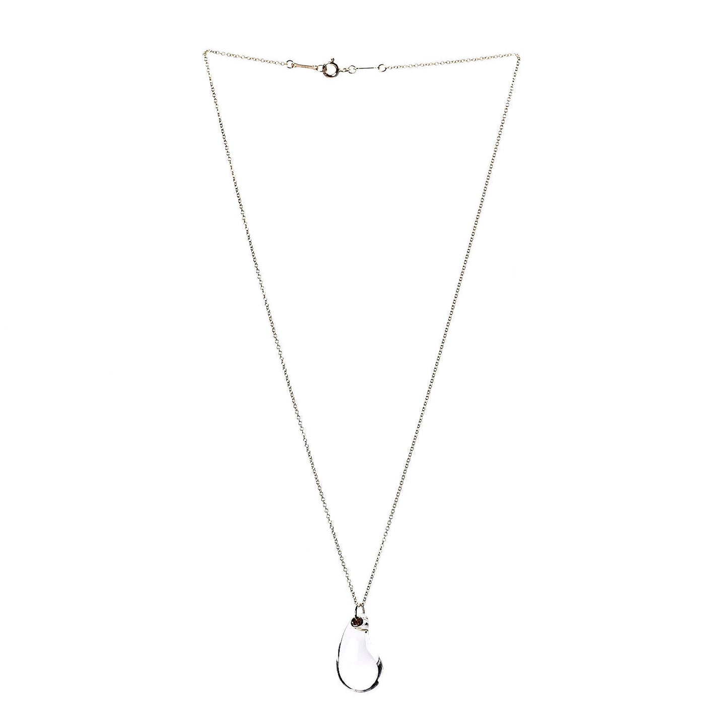 18K Yellow Gold Rock Crystal Elsa Peretti Teardrop Pendant Necklace