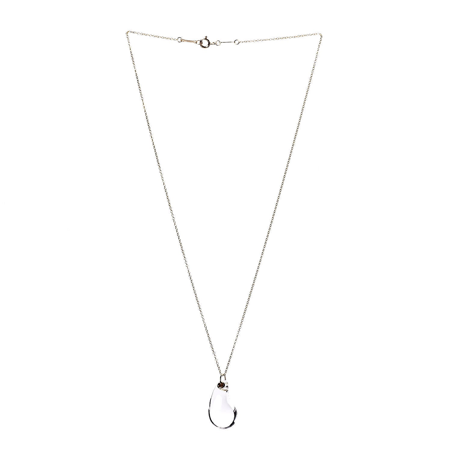 Tiffany 18K Yellow Gold Rock Crystal Elsa Peretti Teardrop Pendant Necklace 3 of 5