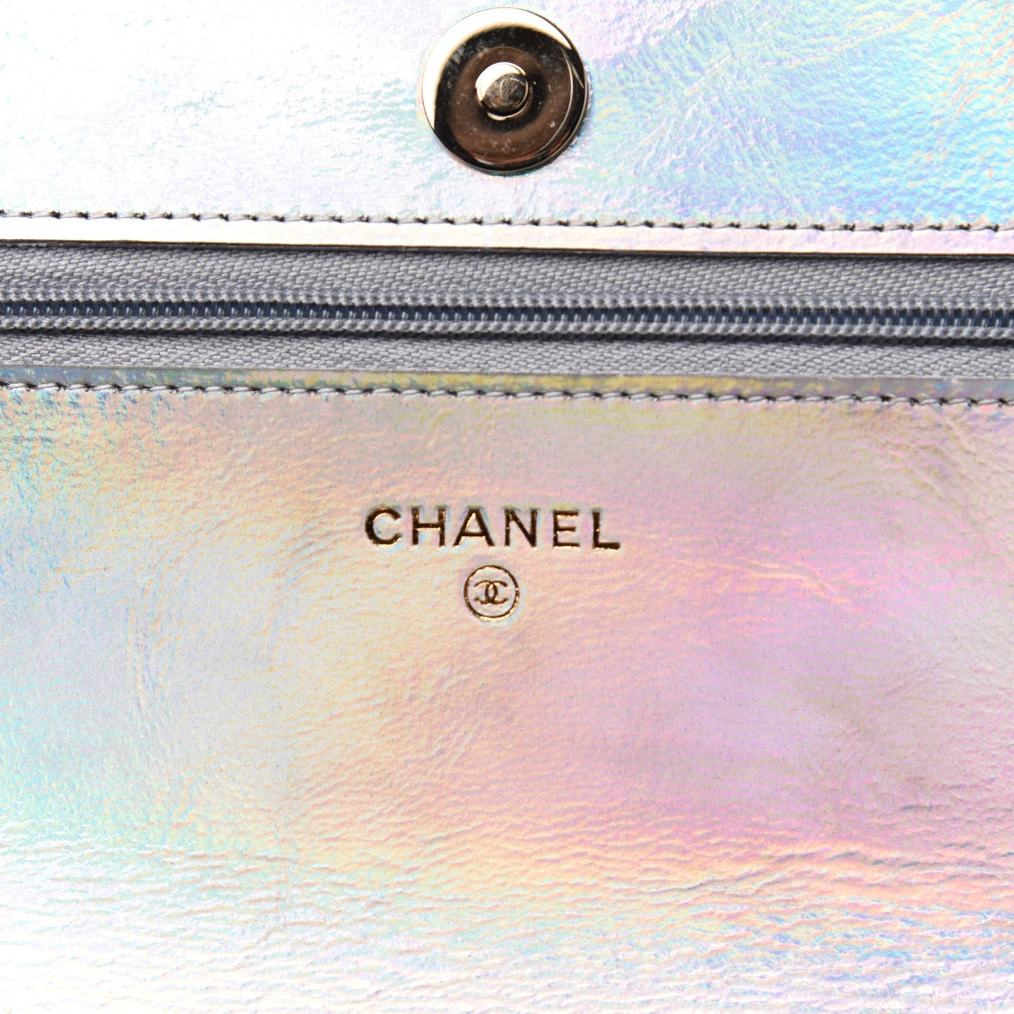 Iridescent Goatskin Quilted Wallet On Chain WOC Silver