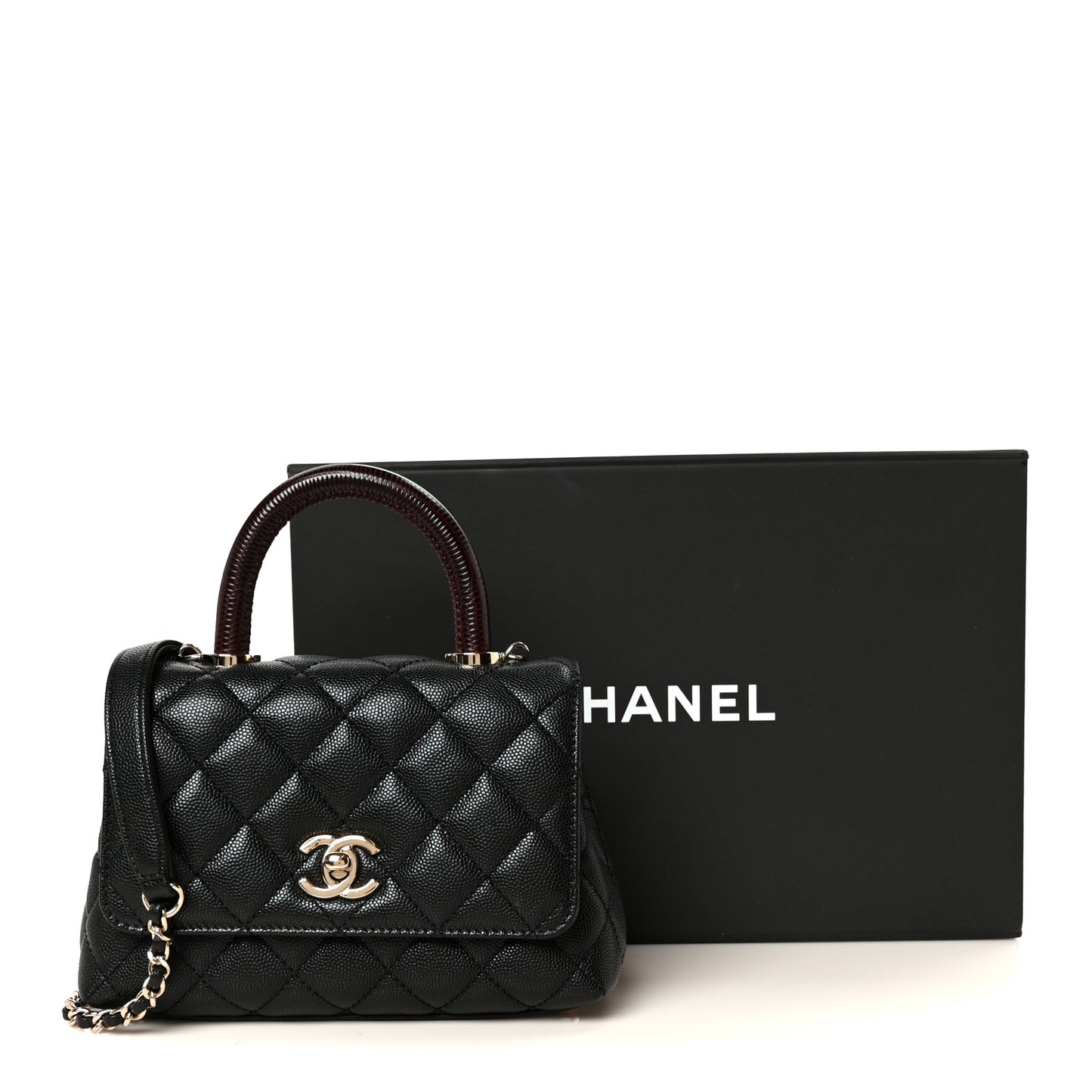 Caviar Lizard Embossed Quilted Extra Mini Coco Handle Flap Black
