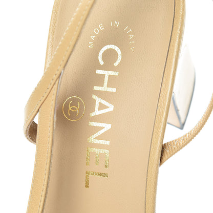 Chanel Goatskin Grosgrain Cap Toe CC Slingback Pumps 39.5 Beige Black 9 of 16