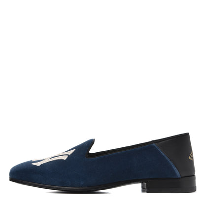 Gucci X MLB Velvet NY Yankees Embroidered Mens Loafers 8 Zaffre Black 1 of 12