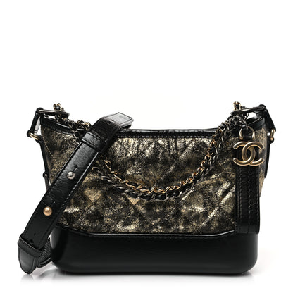 Chanel Metallic Crumpled Goatskin Quilted Small Gabrielle Hobo Black Gold 1 of 9