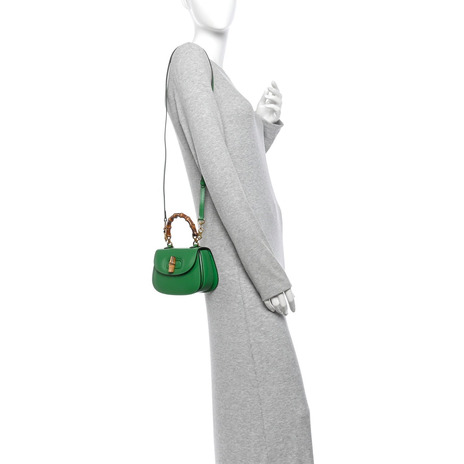 Gucci Boarded Dyana Lux Calfskin Mini Bamboo 1947 Top Handle Bag Spring Green 2 of 9
