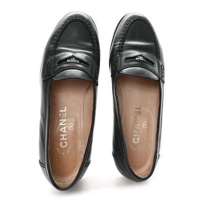 Chanel Lambskin CC Penny Loafers 36.5 Black 2 of 10