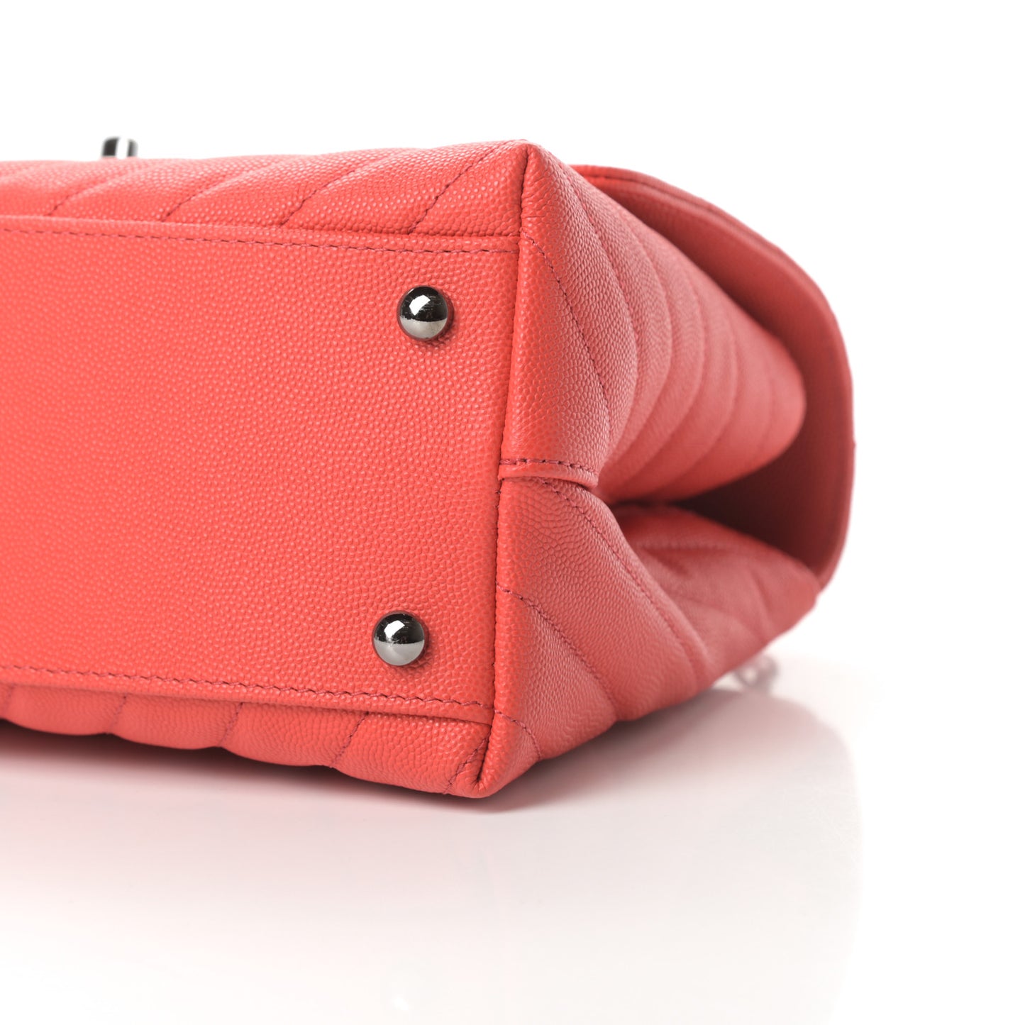 Caviar Chevron Quilted Small Coco Handle Flap Coral