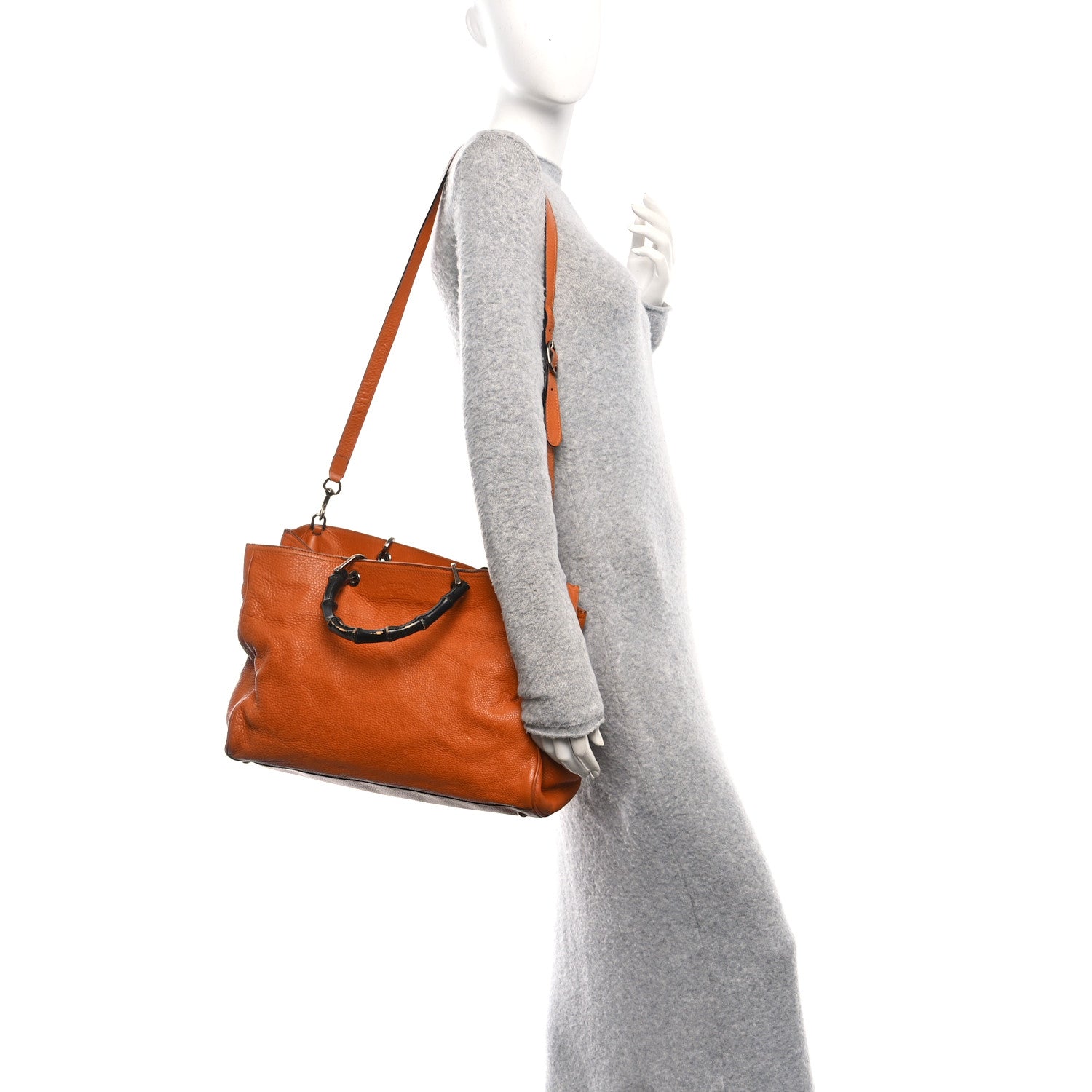 Gucci Cellarius Calfskin Large Bamboo Shopper Tote Orange 2 of 11