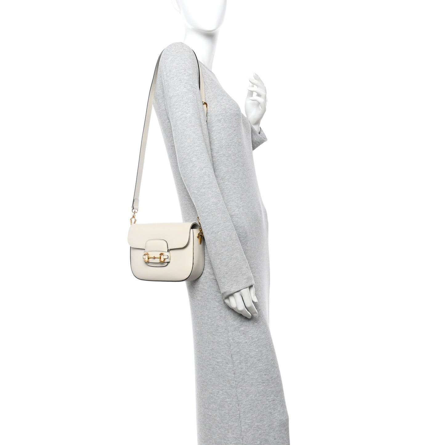 Azalea Calfskin Web Mini Horsebit 1955 Shoulder Bag Mystic White