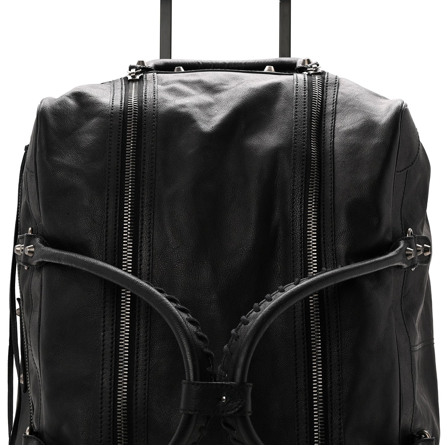 Agneau Silver Hardware Duffle Carry On Travel Bag Black
