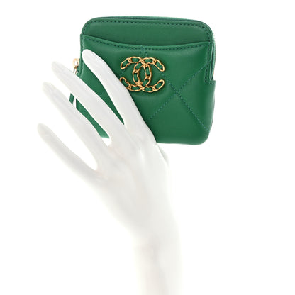 Chanel Lambskin Quilted Chanel 19 Zip Card Holder Wallet Green 2 of 8