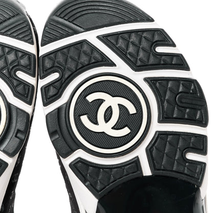 Chanel Nylon Suede Calfskin Printed CC Sneakers 36 White Black 6 of 9
