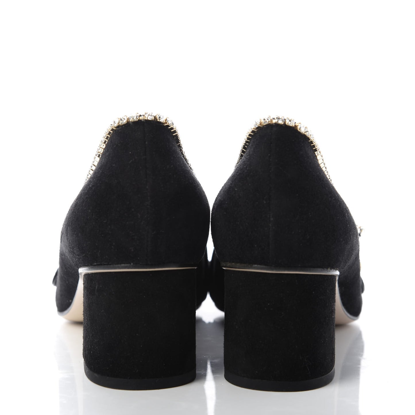 Kid Scamosciato Crystal GG Marmont Fringe 50mm Loafer Pumps 39 Black