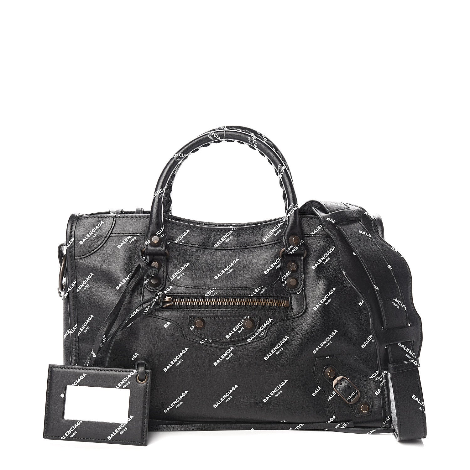 Balenciaga Veau Allover Logo Classic Hardware S City Black White 1 of 9