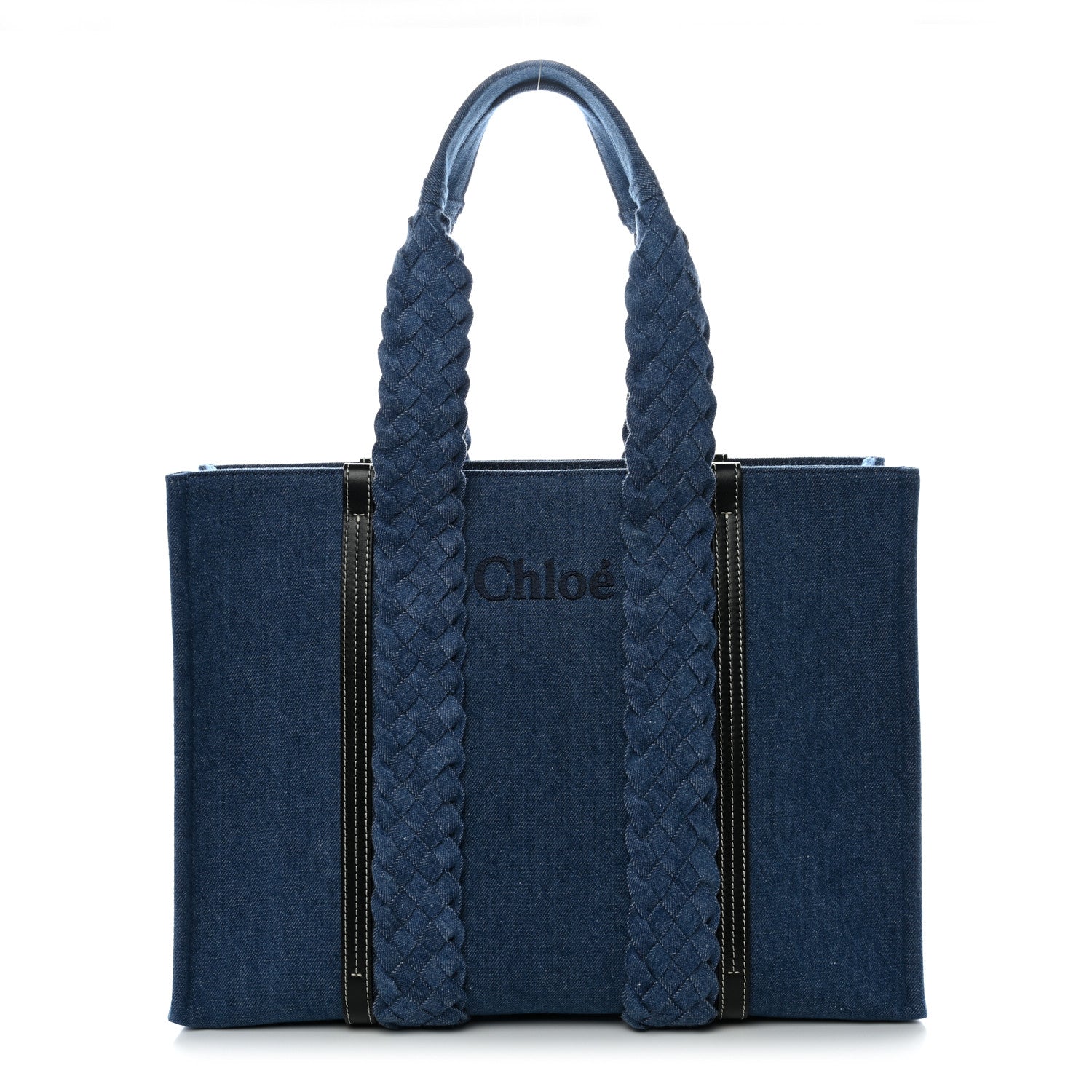 Chloe Denim Calfskin Large Braided Woody Ribbon Tote  Blue 1 of 10