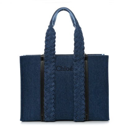 Chloe Denim Calfskin Large Braided Woody Ribbon Tote  Blue 1 of 10