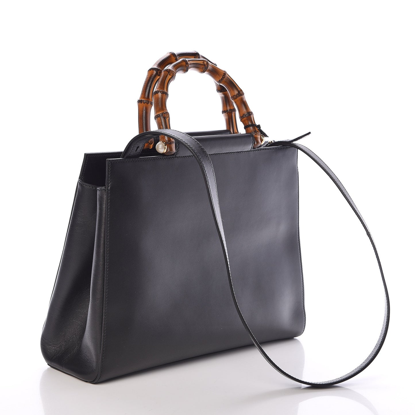 Nappa Bamboo Medium Nymphaea Top Handle Bag Black