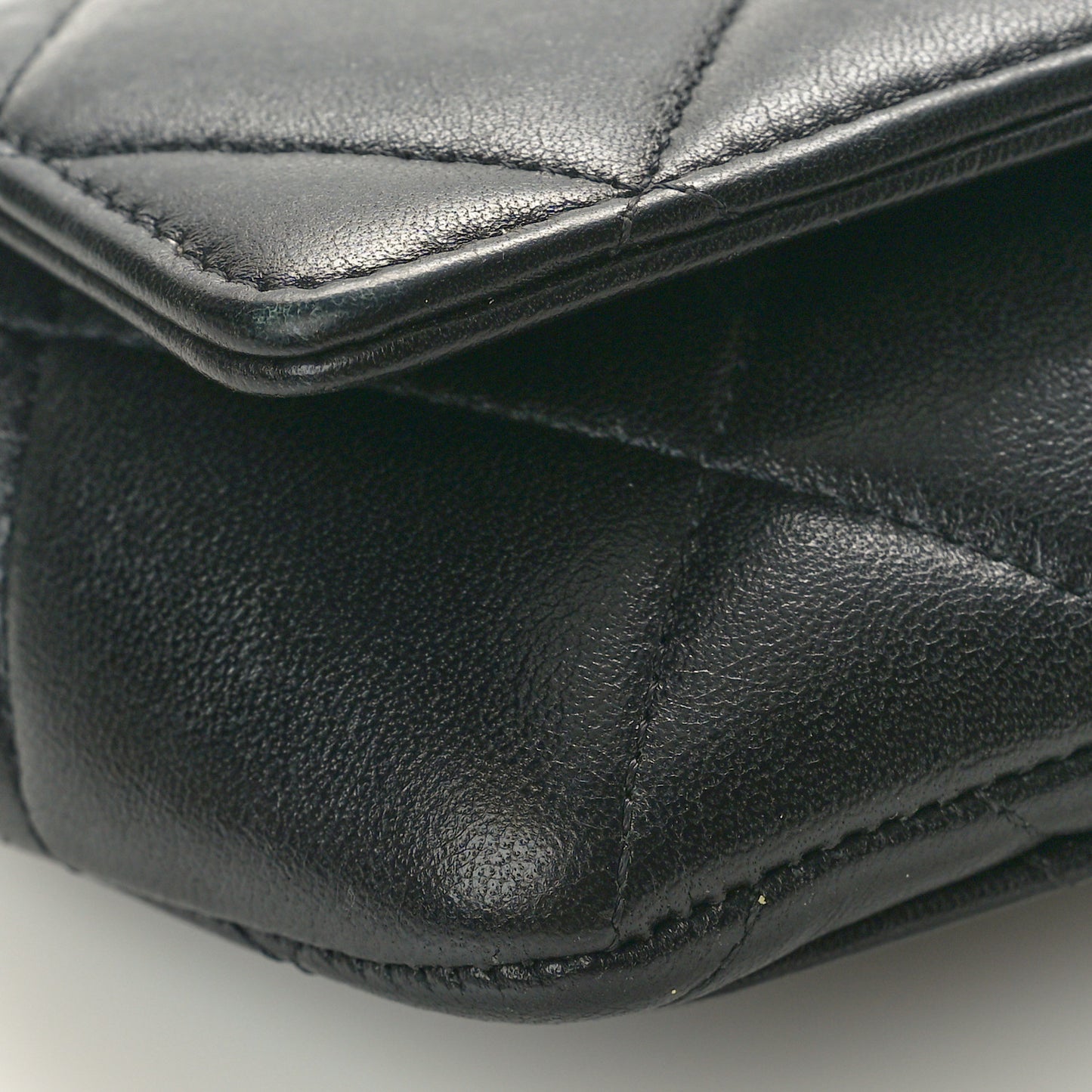 Goatskin Quilted Chanel 19 Glasses Case With Chain Black