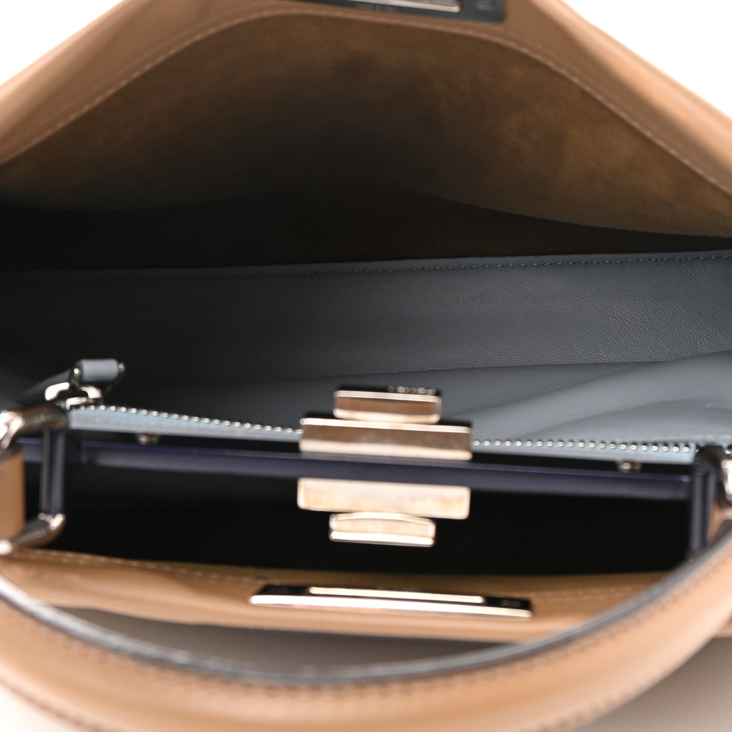 Fendi Vitello Seta Shiny Nappa Medium Peekaboo Iconic Satchel Cuoio Ardesia 5 of 10