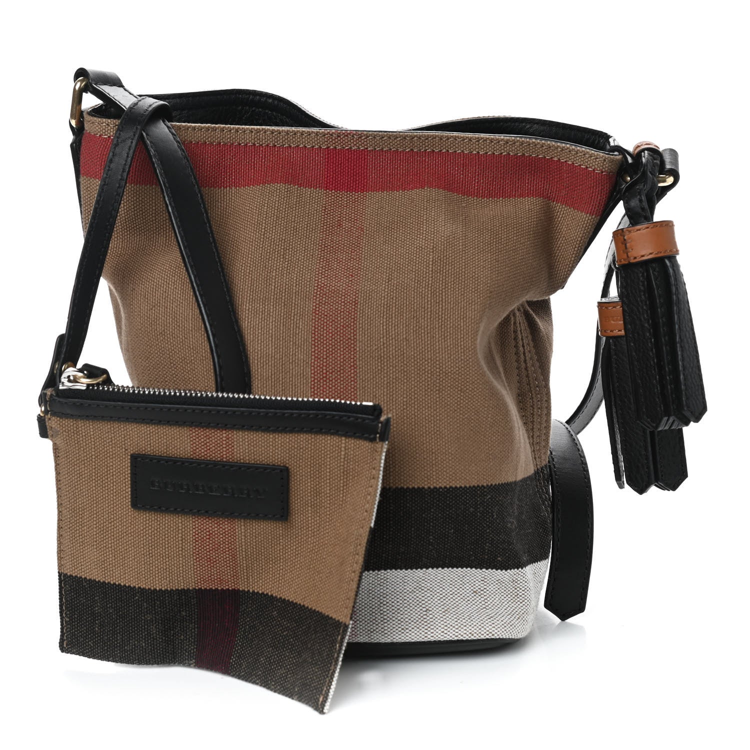 Burberry Canvas Mega Check Mini Ashby Tassel Crossbody Black 1 of 10