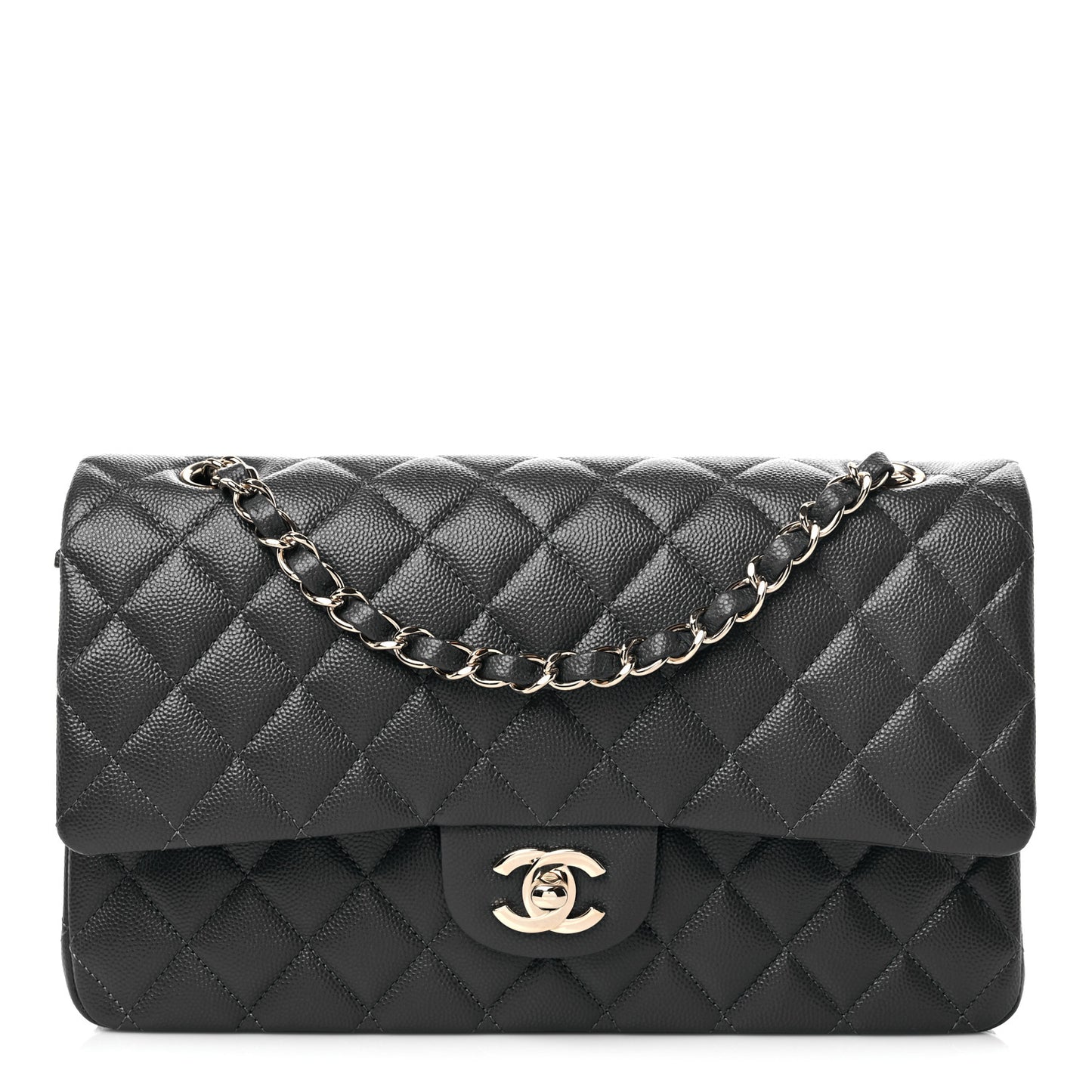 Caviar Quilted Medium Double Flap Dark Grey