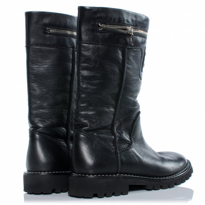 Chanel Leather Motorcycle Zipper Boots 35.5 Black 3 of 6