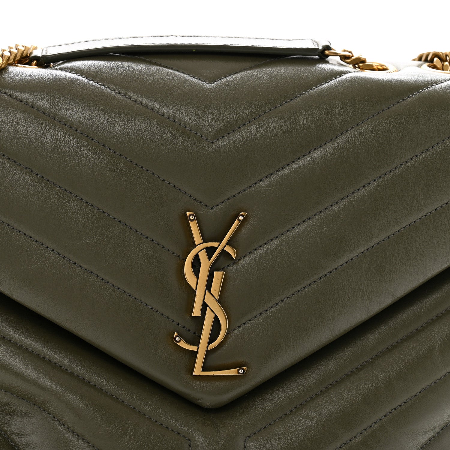 Saint Laurent Calfskin Y Quilted Monogram Medium Loulou Chain Satchel Grey Kaki 9 of 15
