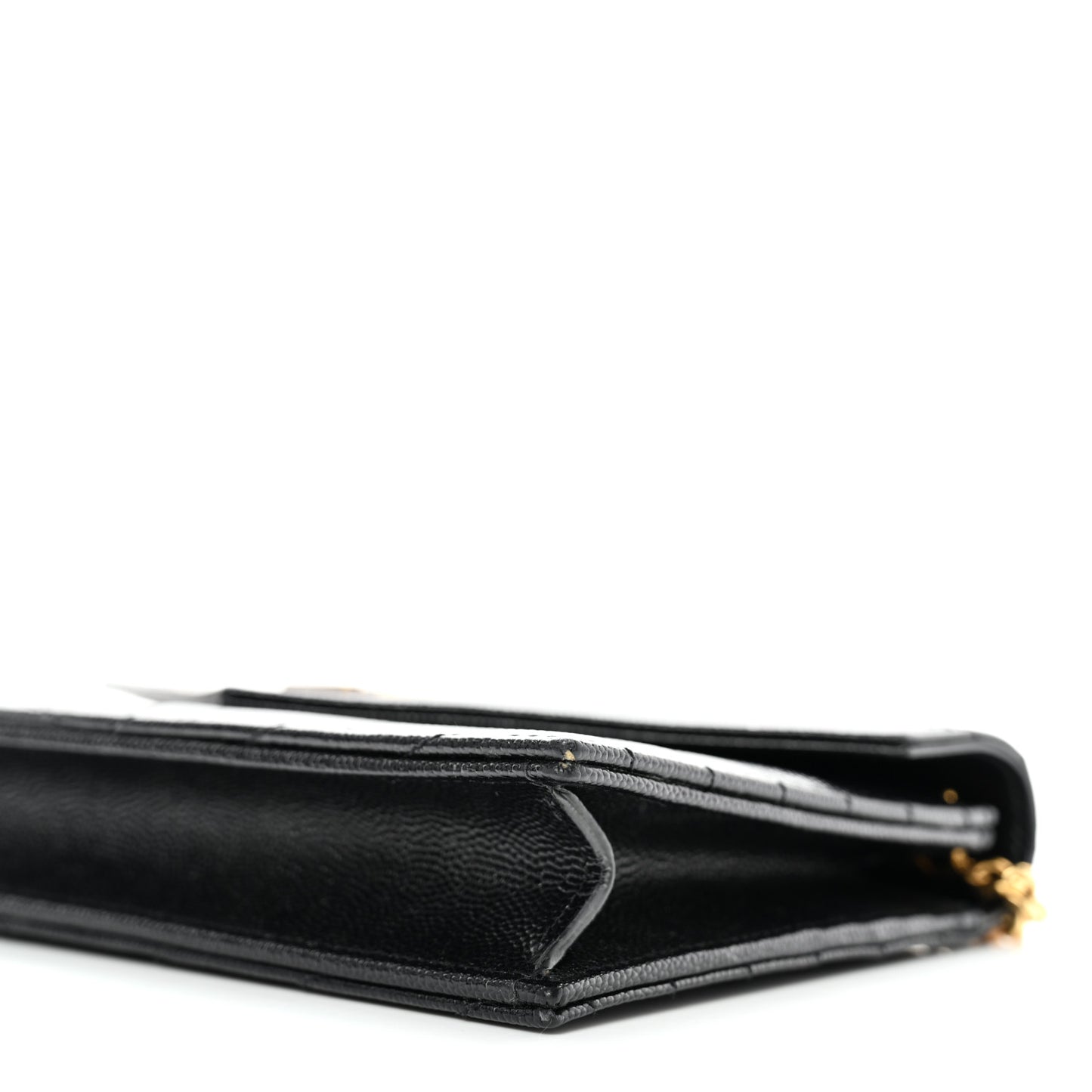 Grain De Poudre Matelasse Chevron Monogram Envelope Chain Wallet Black