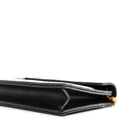 Saint Laurent Grain De Poudre Matelasse Chevron Monogram Envelope Chain Wallet Black 9 of 12
