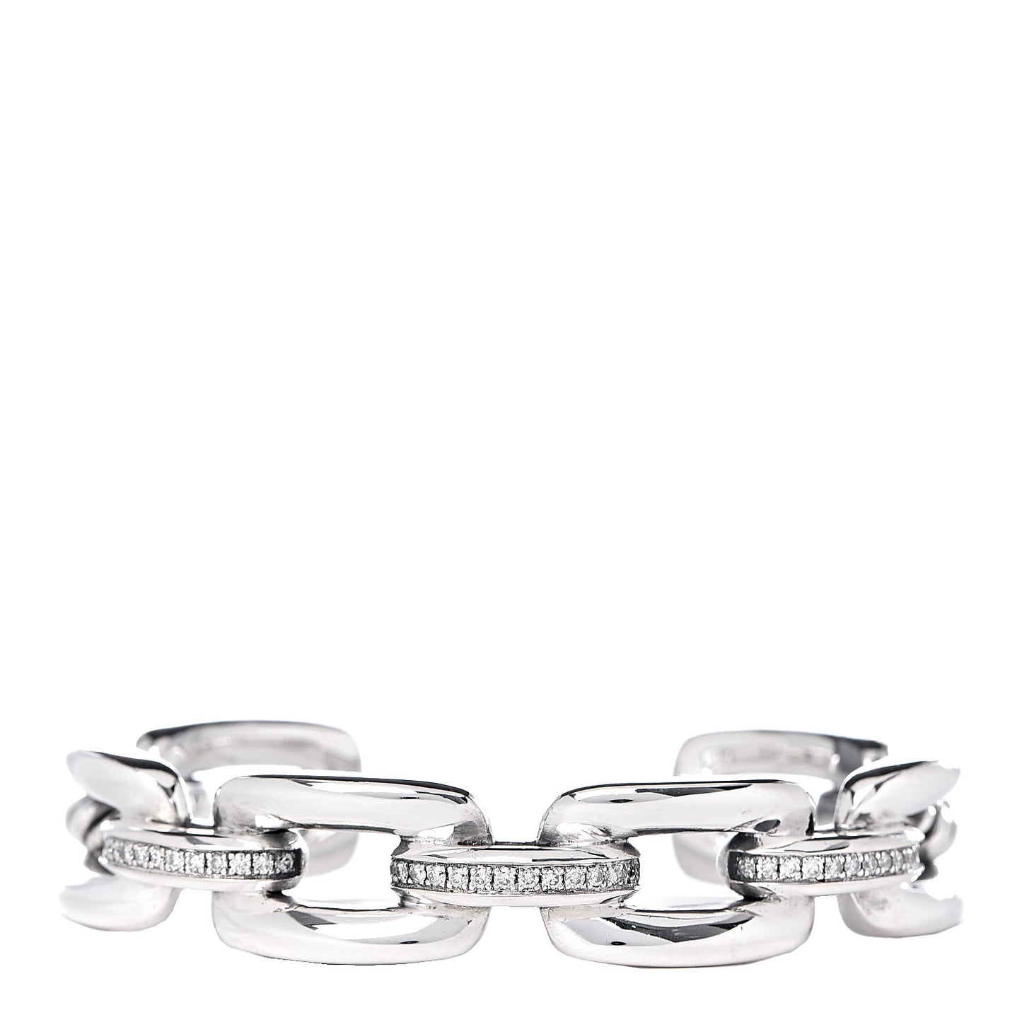 Sterling Silver Diamond 14mm Wellesley Link Cuff Bracelet
