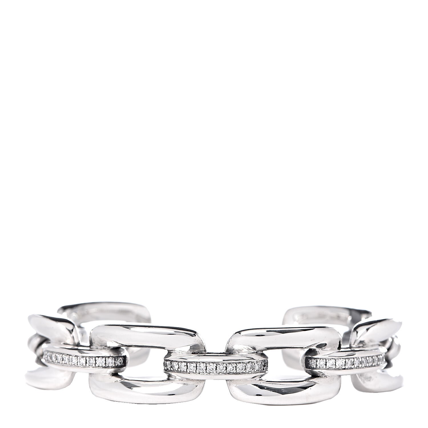 David Yurman Sterling Silver Diamond 14mm Wellesley Link Cuff Bracelet 1 of 4