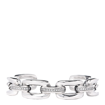 David Yurman Sterling Silver Diamond 14mm Wellesley Link Cuff Bracelet 1 of 4