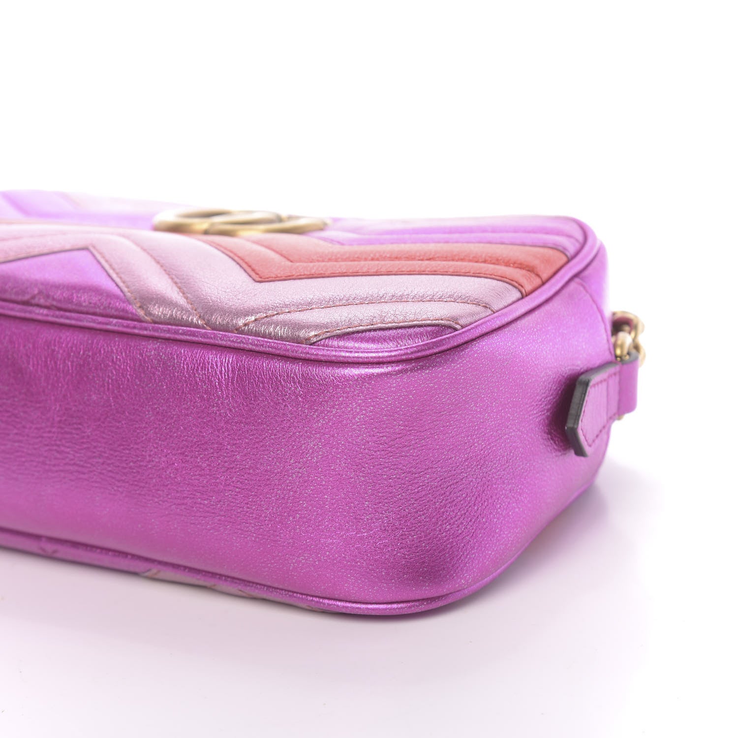 Gucci Laminated Nappa Matelasse Small GG Marmont Chain Shoulder Bag Fuxia Rosso Rosa 9 of 10