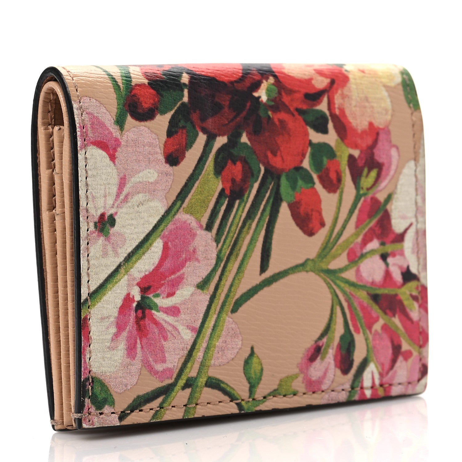 Gucci Shangai Calfskin Blooms Print Card Case Wallet Pink Apricot Multicolor 3 of 7