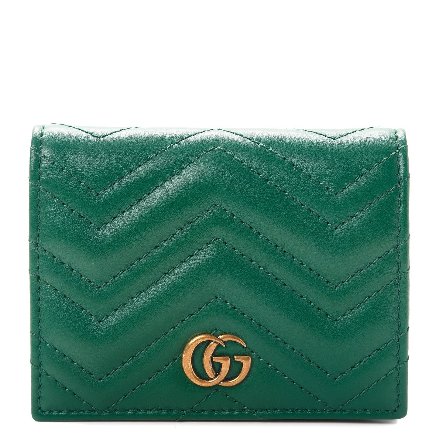 Calfskin Matelasse GG Marmont Card Case Wallet Emerald