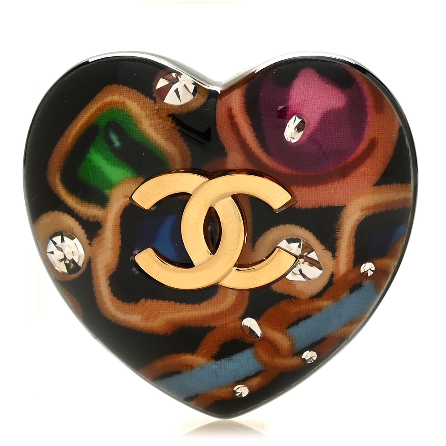 Resin Crystal CC Heart Brooch Black Multicolor