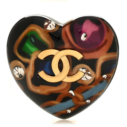 Chanel Resin Crystal CC Heart Brooch Black Multicolor 1 of 4