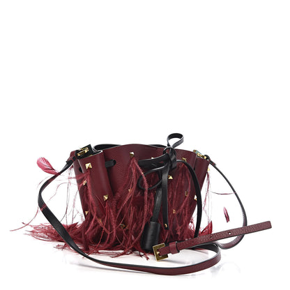Valentino Garavani Calfskin Feather VLogo Bucket Bag Cerise 3 of 10