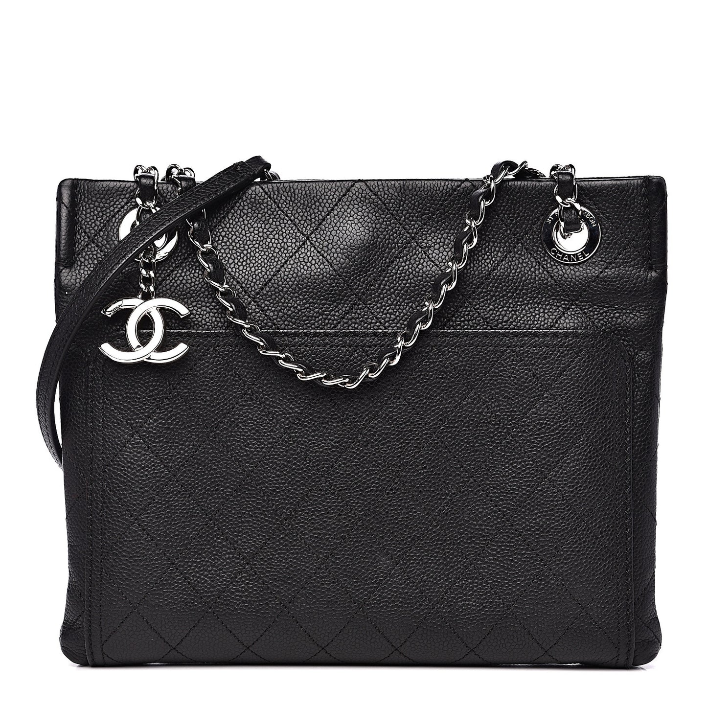 Caviar Stitched Small CC Pocket Shoulder Black