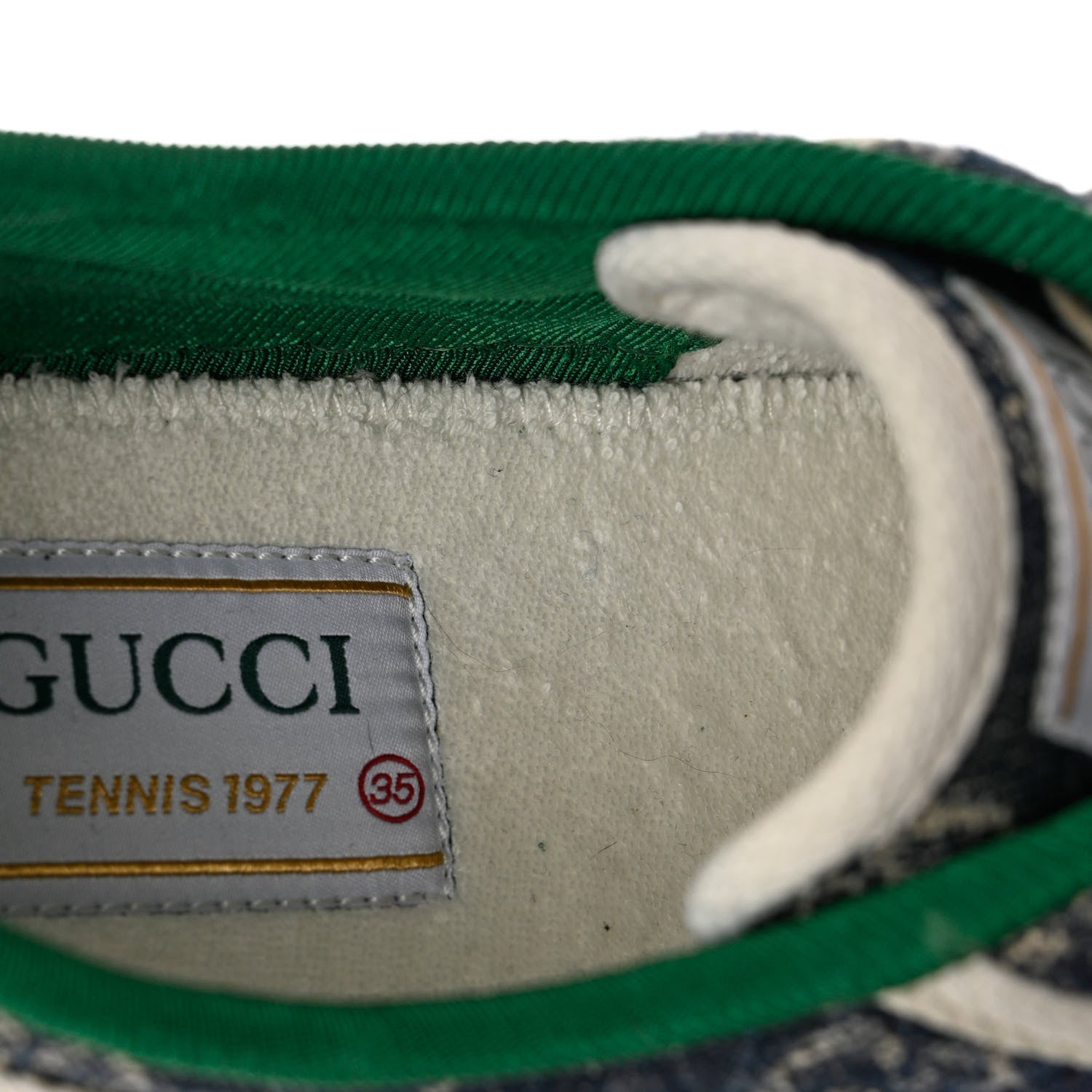 Gucci New Denim GG Monogram Web Womens 1977 Tennis Sneakers 35 Blue Tea Mystic White 9 of 10