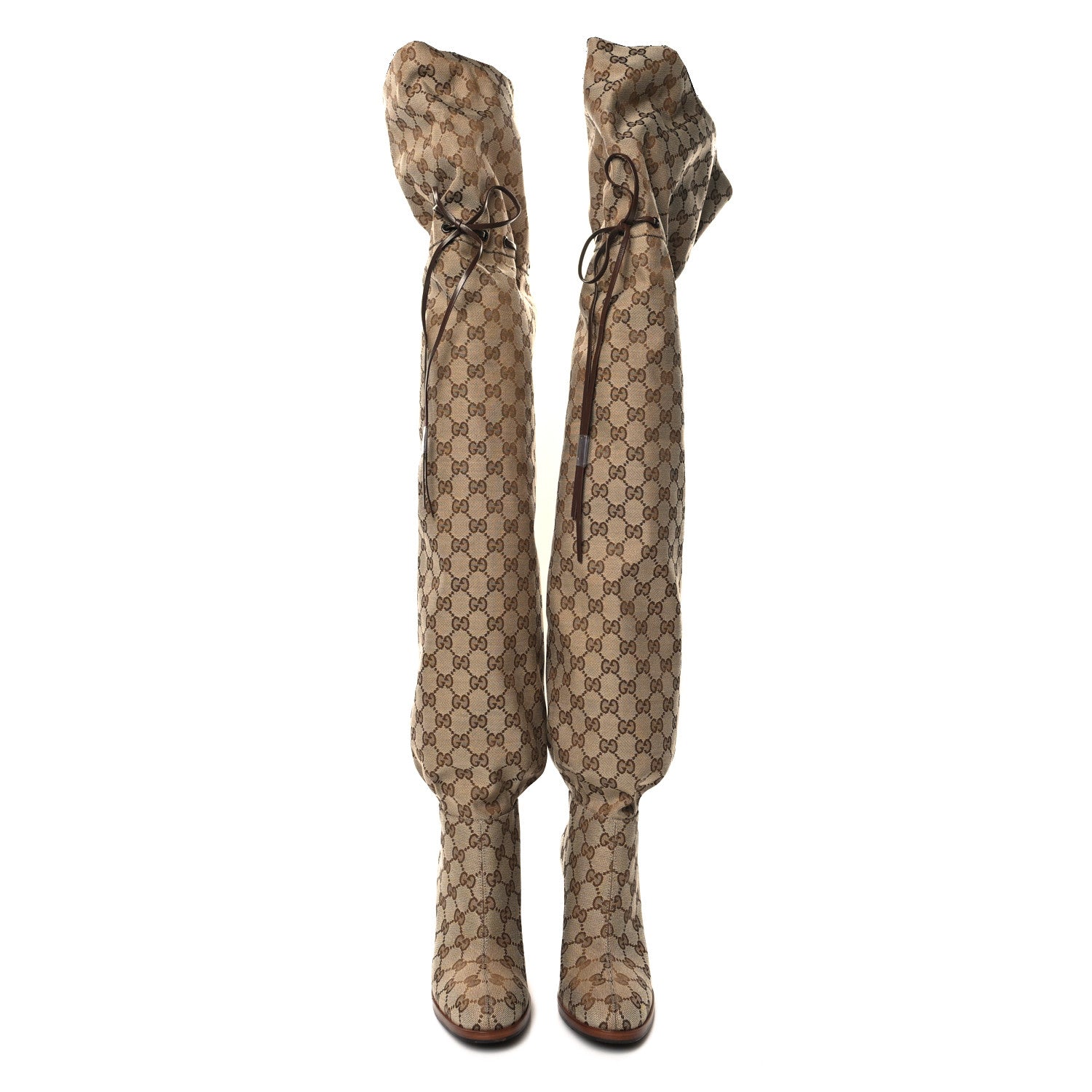 Gucci Monogram Over the Knee Boots 36 Beige Ebony 2 of 7