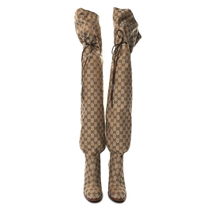 Gucci Monogram Over the Knee Boots 36 Beige Ebony 2 of 7