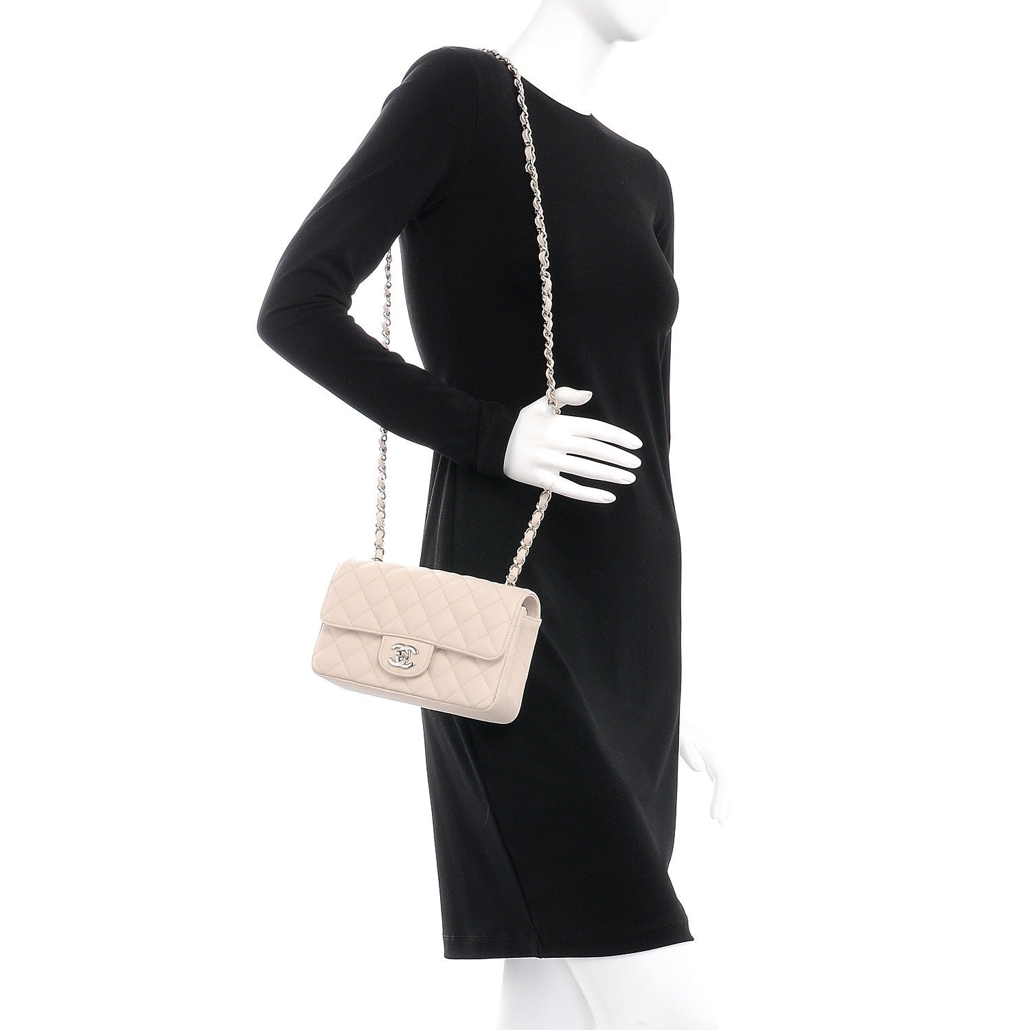 Chanel Caviar Quilted Mini Rectangular Flap Light Beige 2 of 8