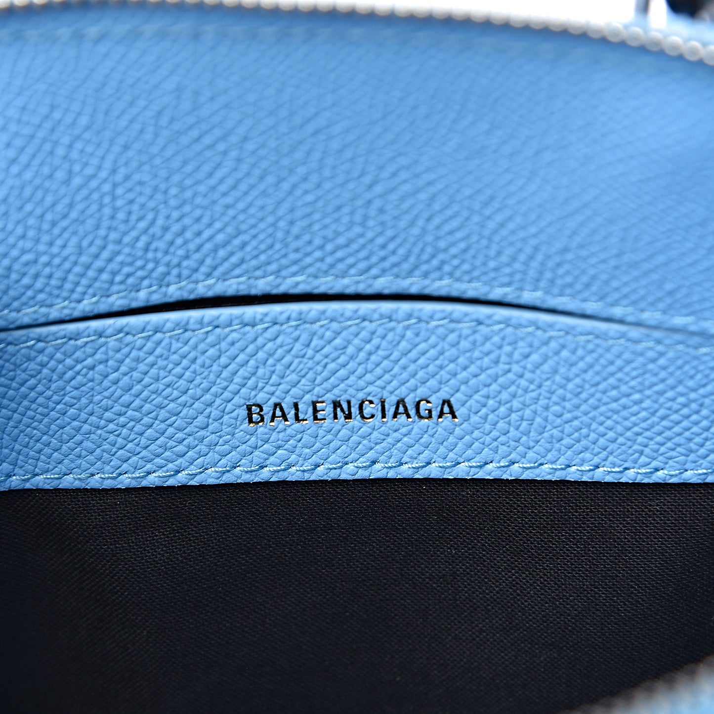 Signature Grained Calfskin Logo XXS Ville Top Handle Bag Baby Blue Black